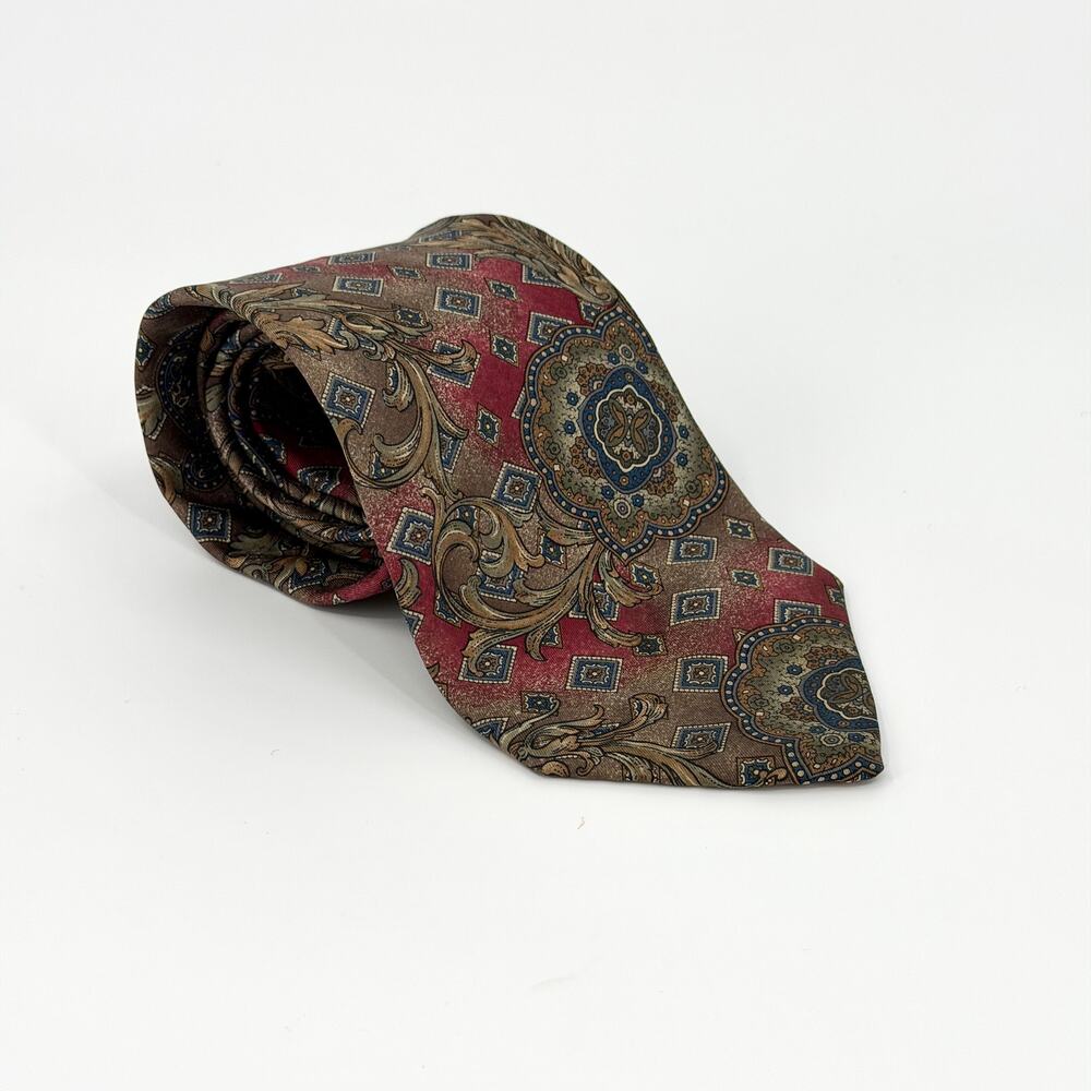 Vintage 90s Bill Blass Red Baroque 100% Silk Opulent Statement Dress Necktie